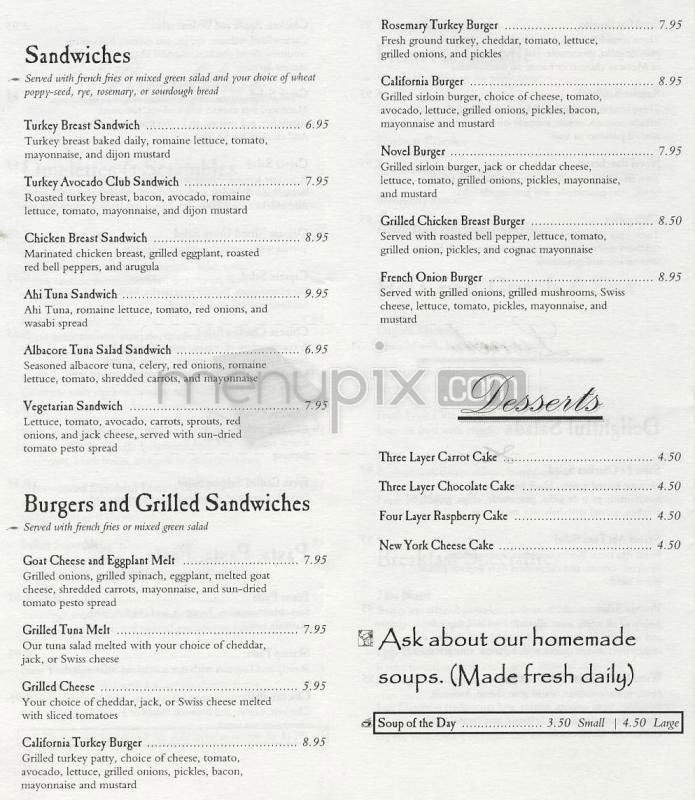 Novel Cafe - Los Angeles, CA menu_pic
