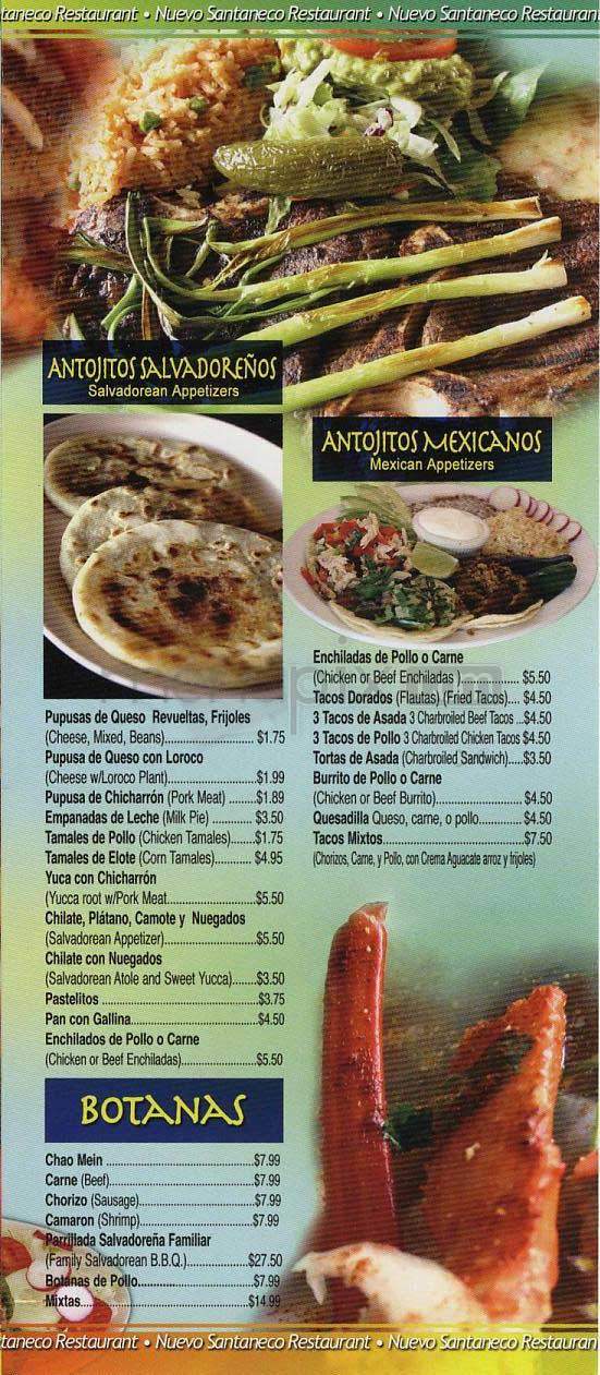 Nuevo Santaneco - Los Angeles, CA menu_pic