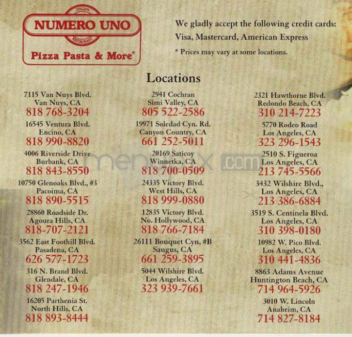 Numero Uno - Los Angeles, CA menu_pic