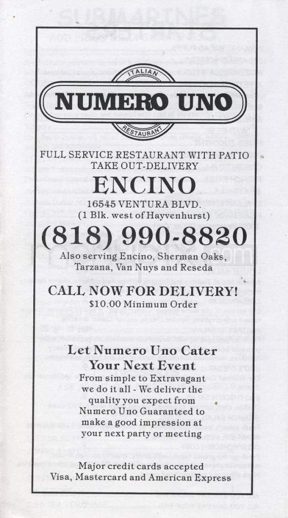 Numero Uno - Encino, CA menu_pic