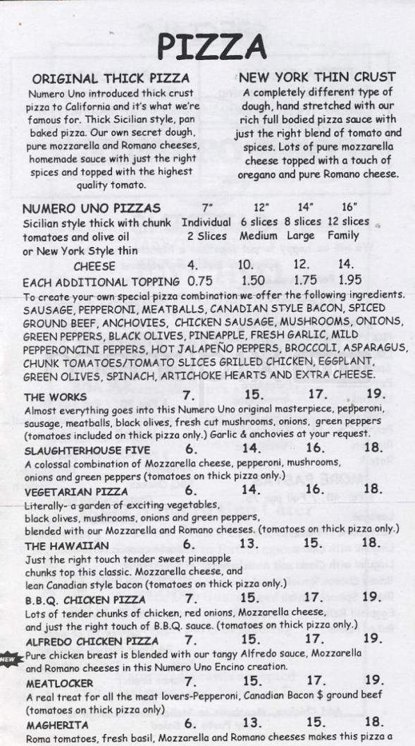 Numero Uno - Encino, CA menu_pic