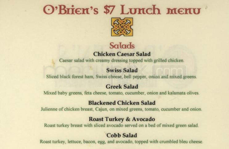 O'Briens Irish Restaurant - Santa Monica, CA menu_pic