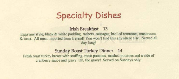 O'Briens Irish Restaurant - Santa Monica, CA menu_pic