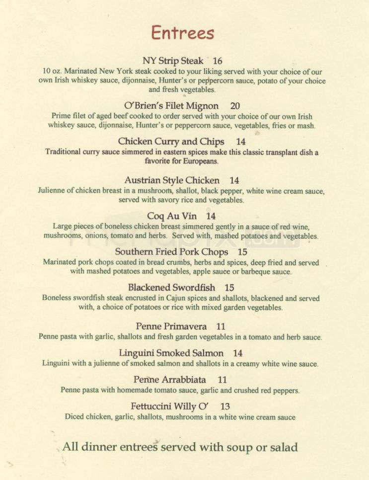O'Briens Irish Restaurant - Santa Monica, CA menu_pic