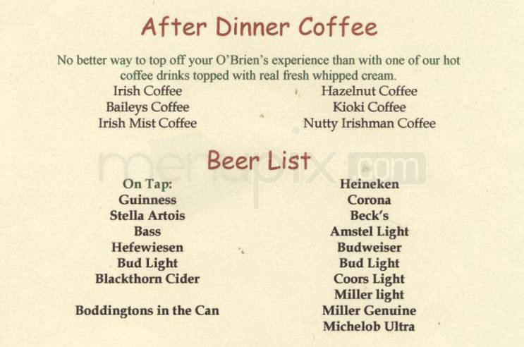 O'Briens Irish Restaurant - Santa Monica, CA menu_pic
