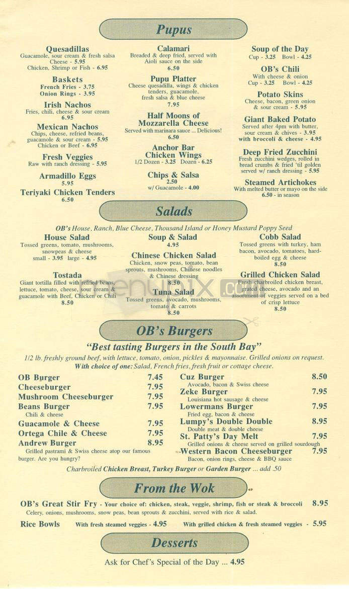 OB's Grill & Bar - Manhattan Beach, CA menu_pic