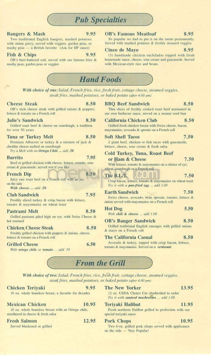 OB's Grill & Bar - Manhattan Beach, CA menu_pic