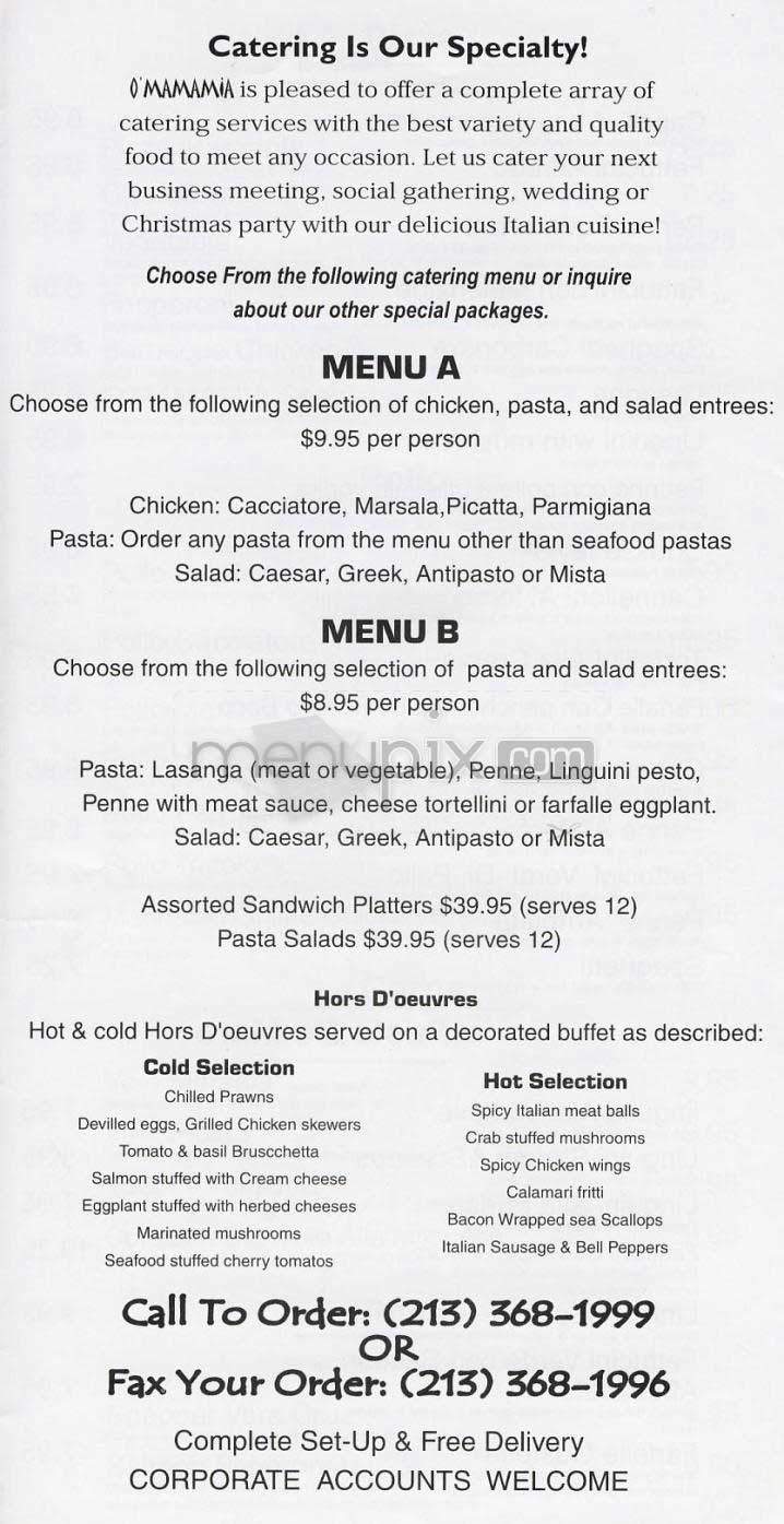 O'Mamma Mia - Los Angeles, CA menu_pic