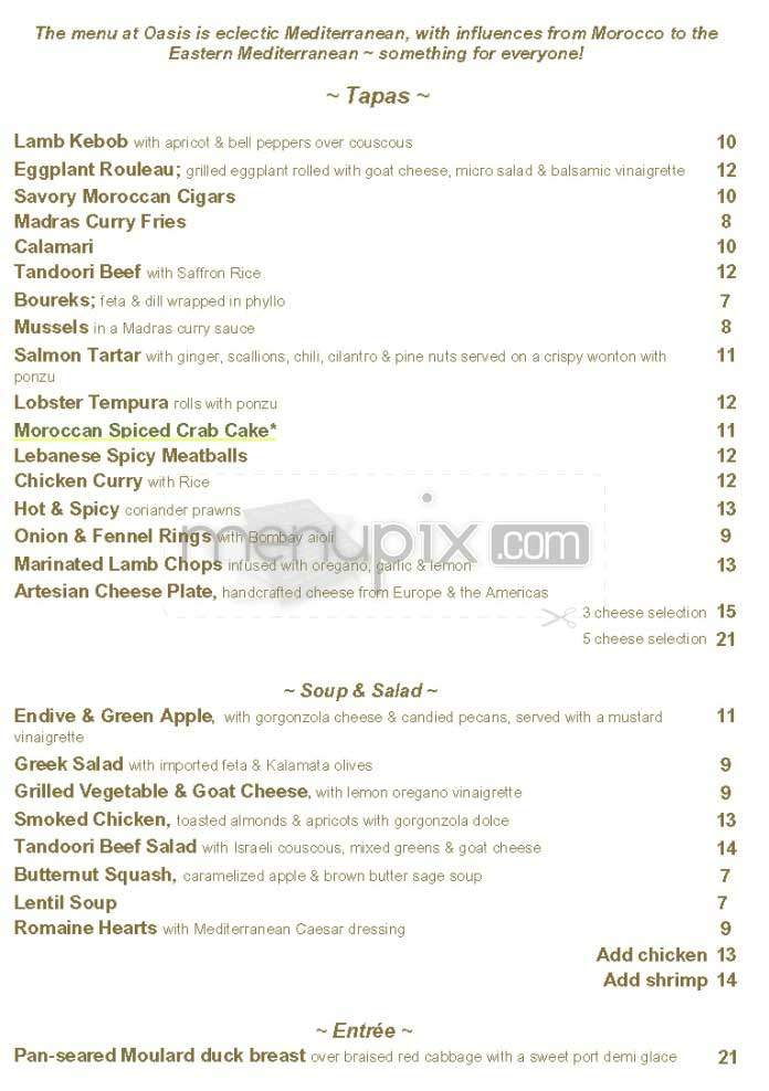 Oasis - Los Angeles, CA menu_pic