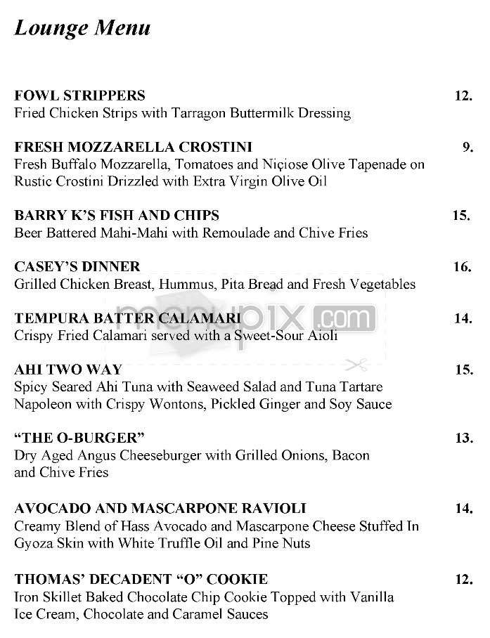 O Bar - West Hollywood, CA menu_pic