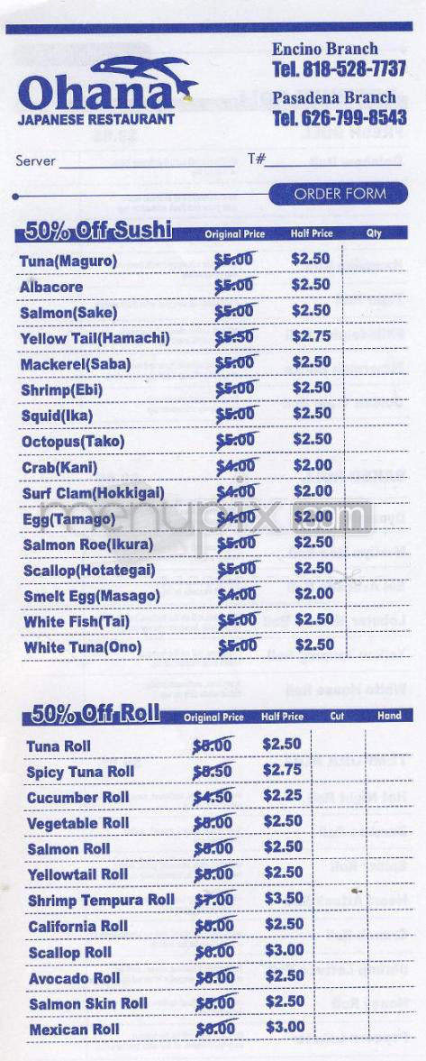 Ohana - Pasadena, CA menu_pic