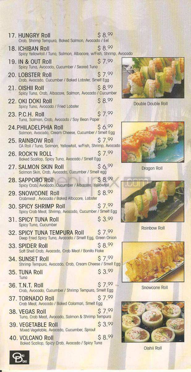 Oki Doki Sushi - Hermosa Beach, CA menu_pic