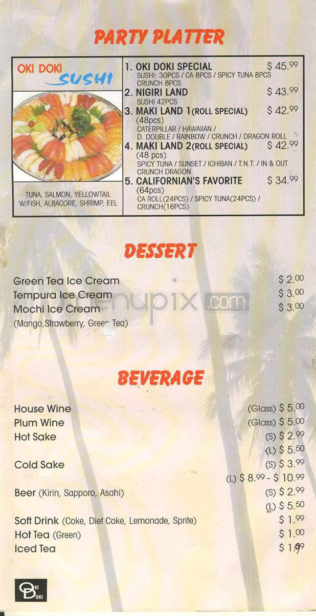 Oki Doki Sushi - Hermosa Beach, CA menu_pic