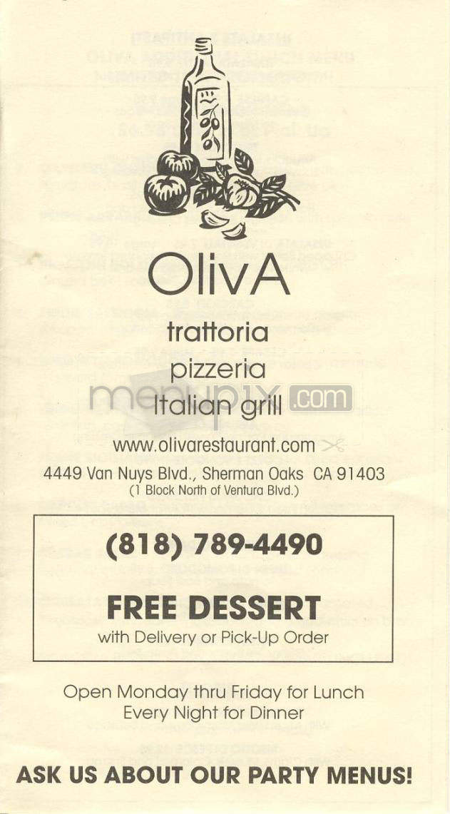Oliva Trattoria - Sherman Oaks, CA menu_pic