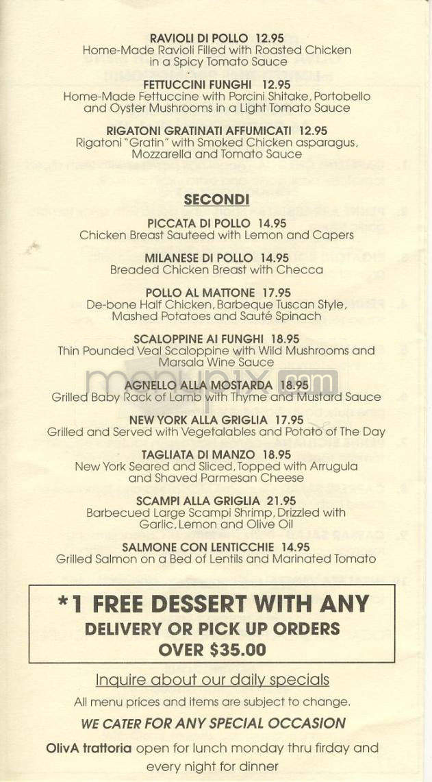 Oliva Trattoria - Sherman Oaks, CA menu_pic