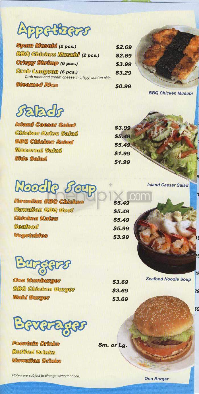 Ono Hawaii BBQ - Los Angeles, CA menu_pic