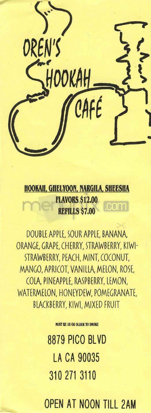 Oren's Hookah Cafe - Los Angeles, CA menu_pic