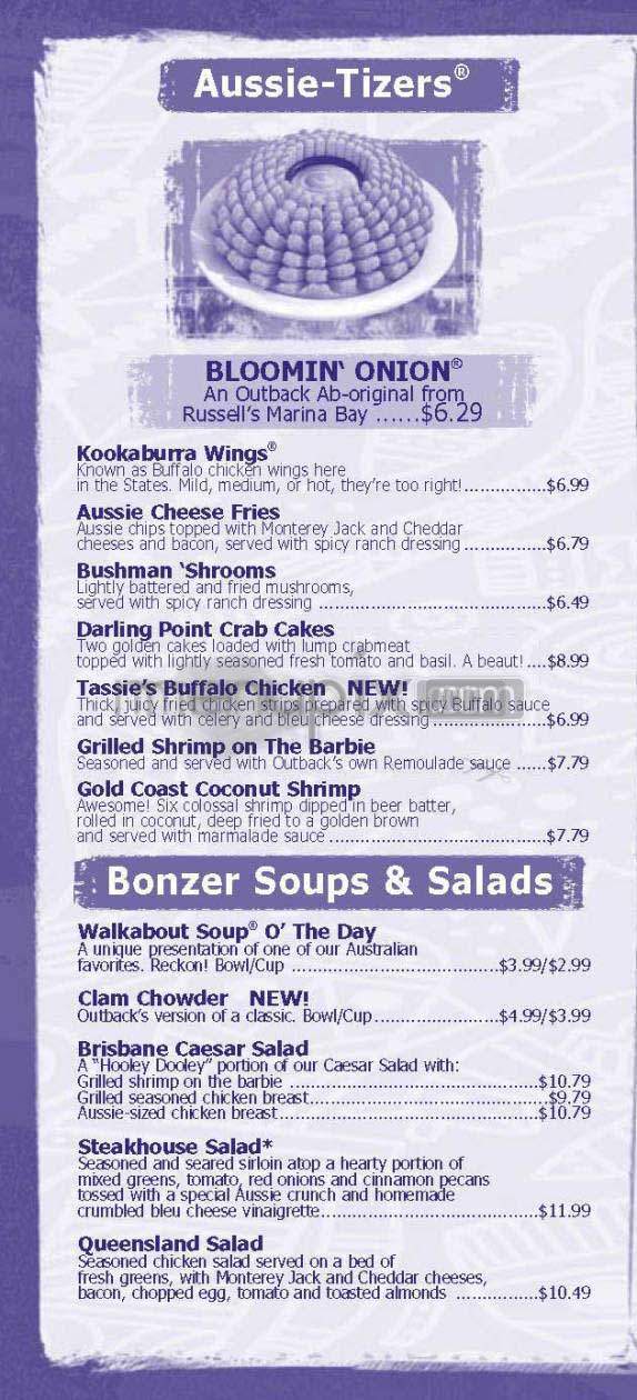 Outback Steakhouse - Burbank, CA menu_pic