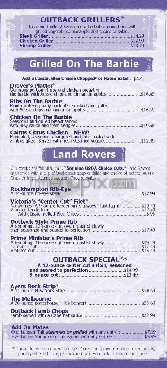 Outback Steakhouse - Burbank, CA menu_pic