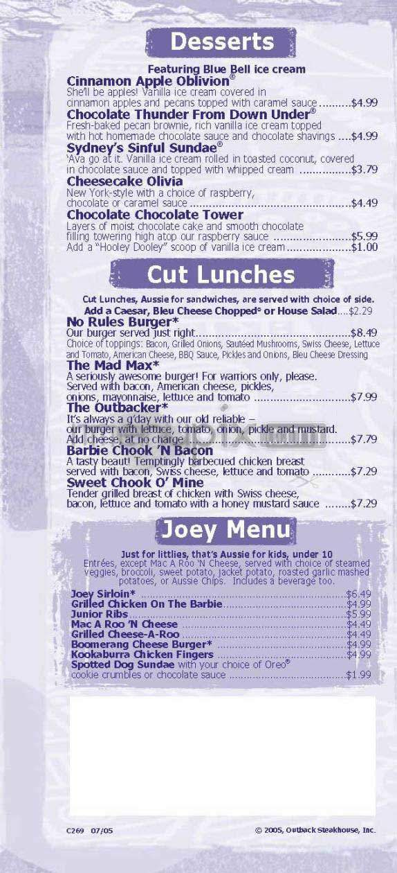 Outback Steakhouse - Burbank, CA menu_pic