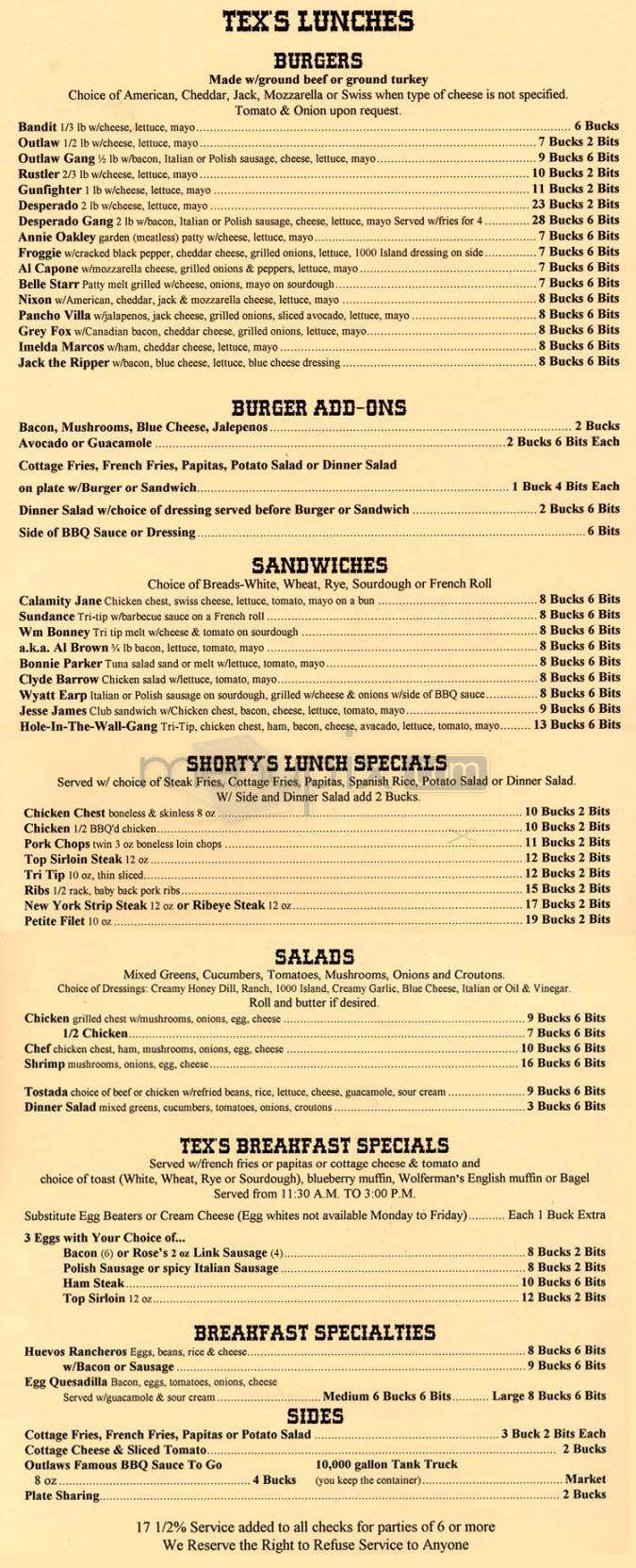 Outlaws Bar & Grill - Playa Del Rey, CA menu_pic