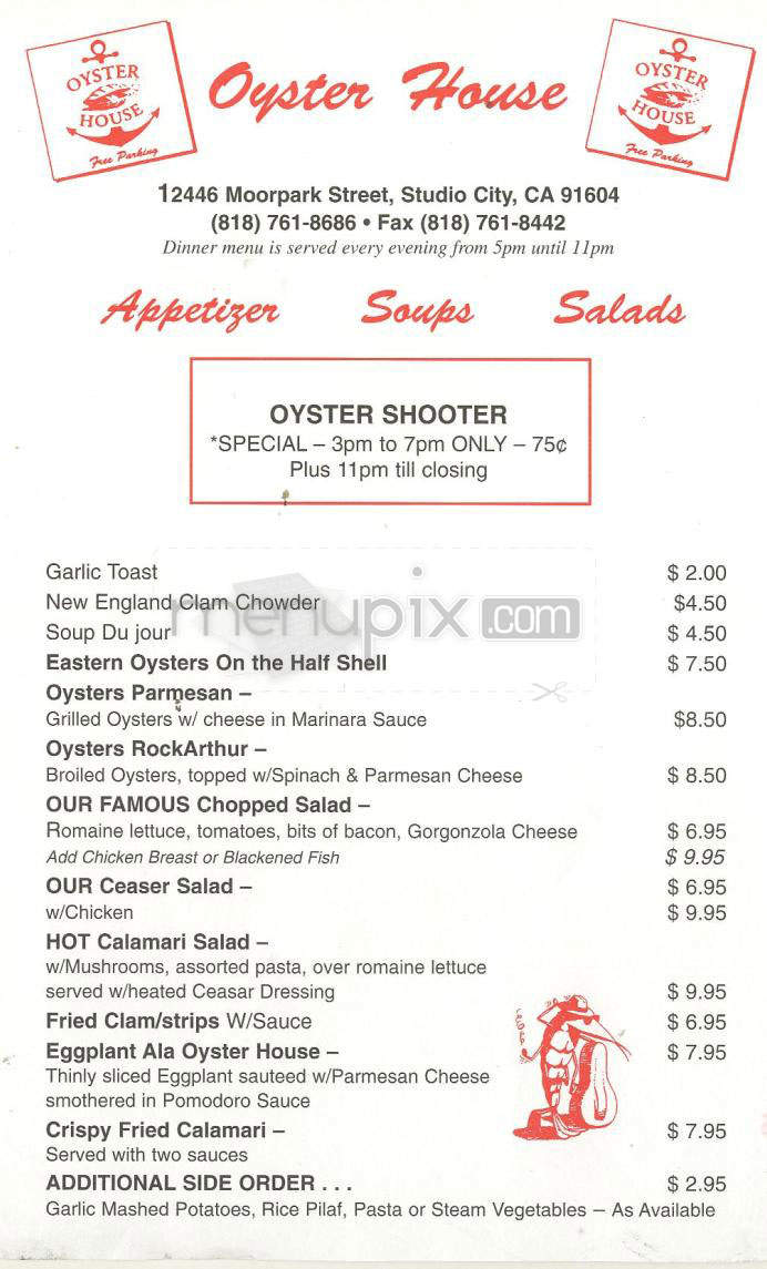 Oyster House Saloon - Studio City, CA menu_pic