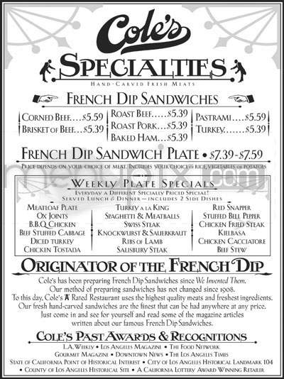 P E Cole's Buffet - Los Angeles, CA menu_pic