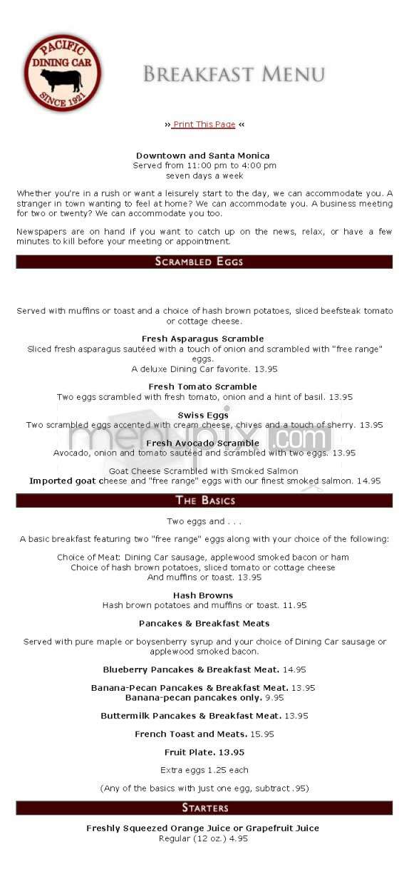 Pacific Dining Car - Los Angeles, CA menu_pic