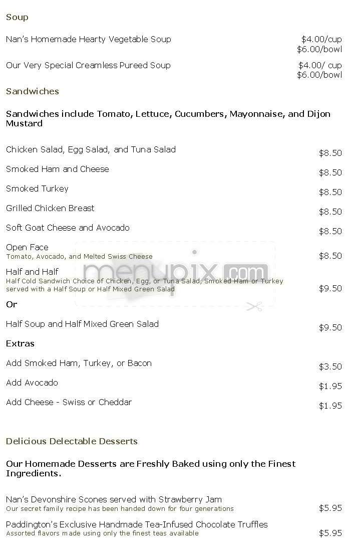 Paddington's Tea Room - Beverly Hills, CA menu_pic