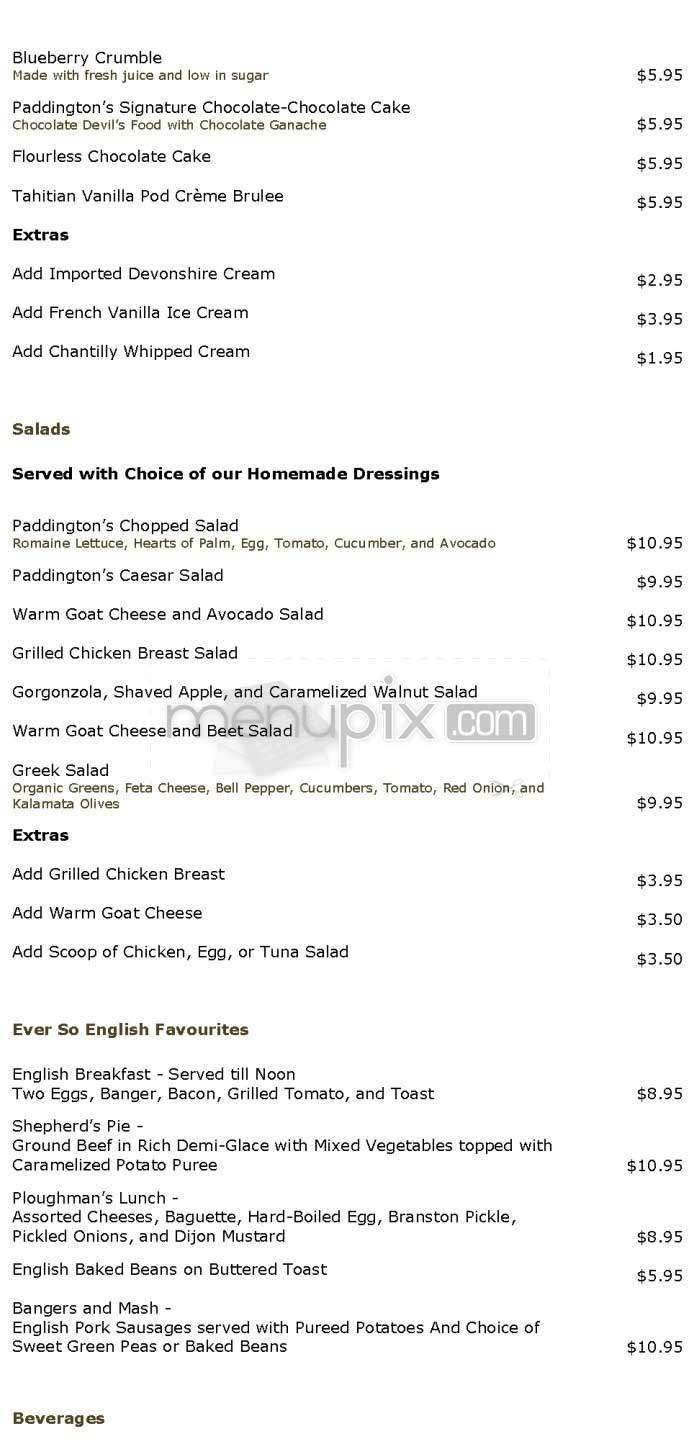 Paddington's Tea Room - Beverly Hills, CA menu_pic