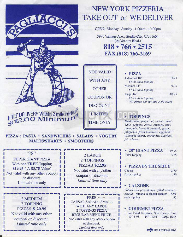 Pagliacci's Cafe - Studio City, CA menu_pic