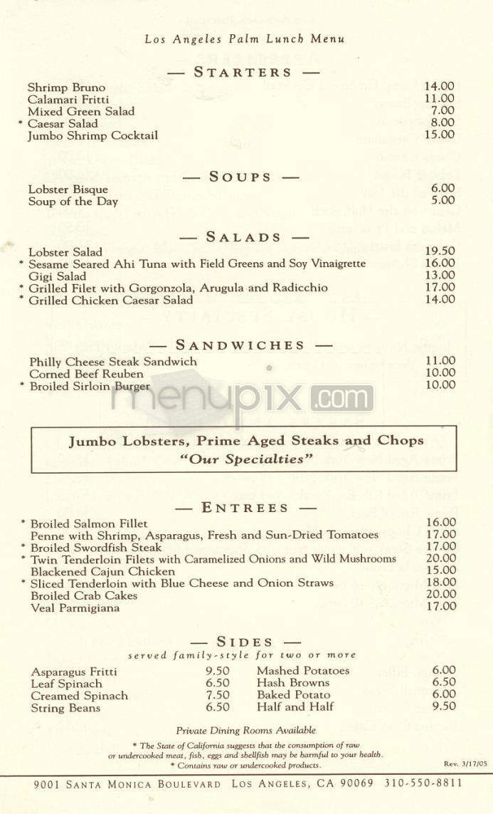 Palm - Los Angeles, CA menu_pic