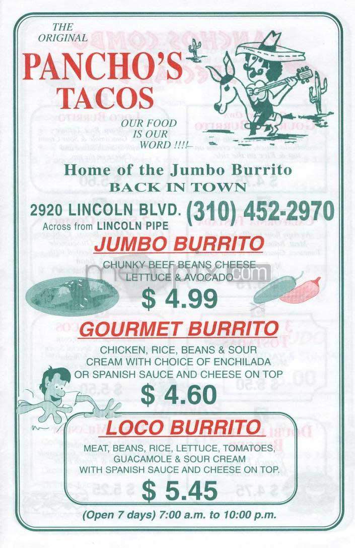 Pancho's Taco - Santa Monica, CA menu_pic