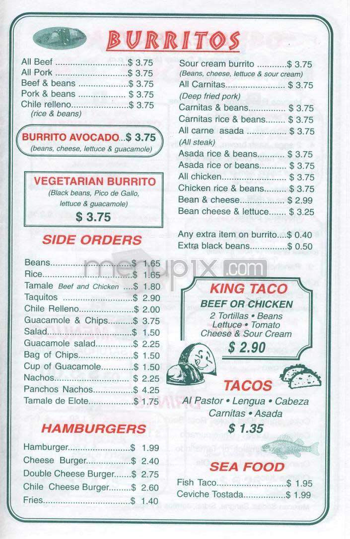 Pancho's Taco - Santa Monica, CA menu_pic