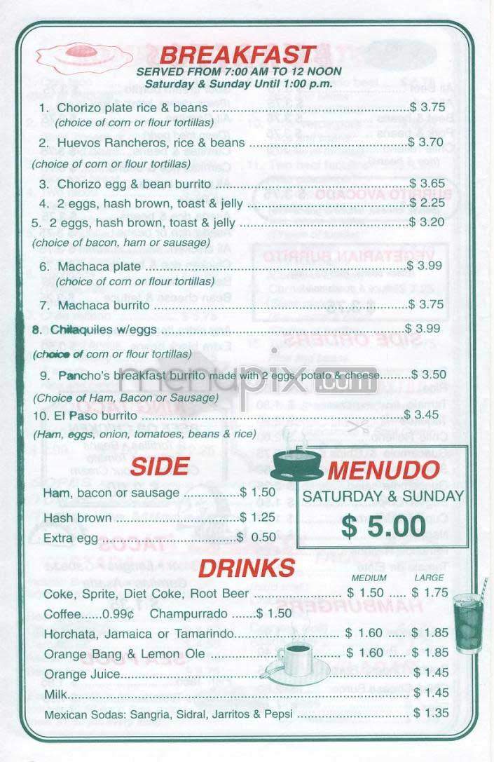 Pancho's Taco - Santa Monica, CA menu_pic
