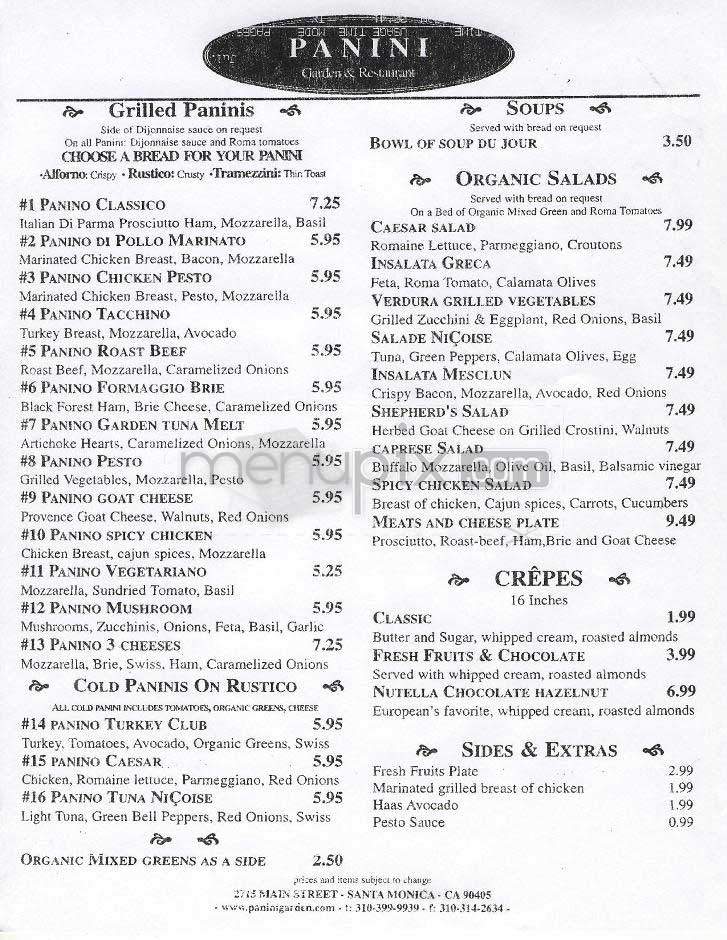 Panini Garden - Santa Monica, CA menu_pic