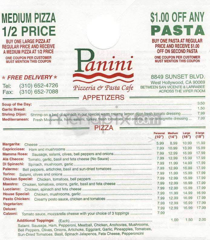 Panini's - West Hollywood, CA menu_pic