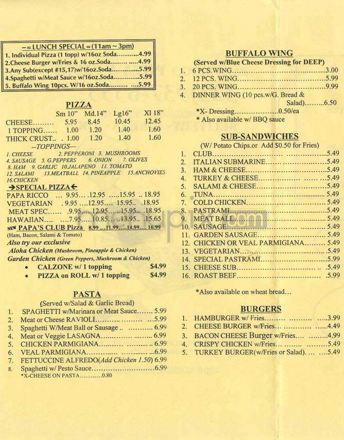 Papa Ricco - Los Angeles, CA menu_pic