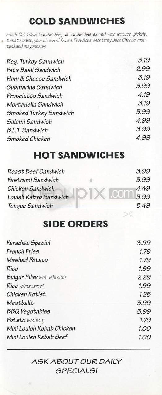 Paradise Pastry & Cafe - Glendale, CA menu_pic