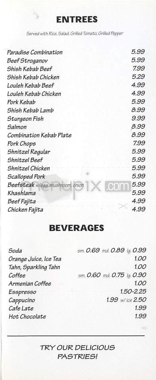 Paradise Pastry & Cafe - Glendale, CA menu_pic