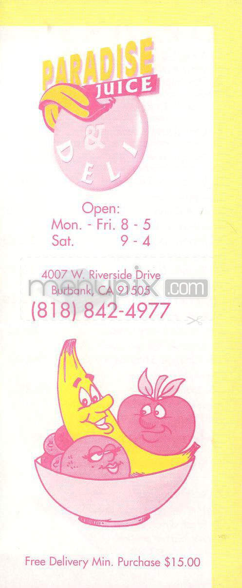 Paradise Juice & Deli - Burbank, CA menu_pic