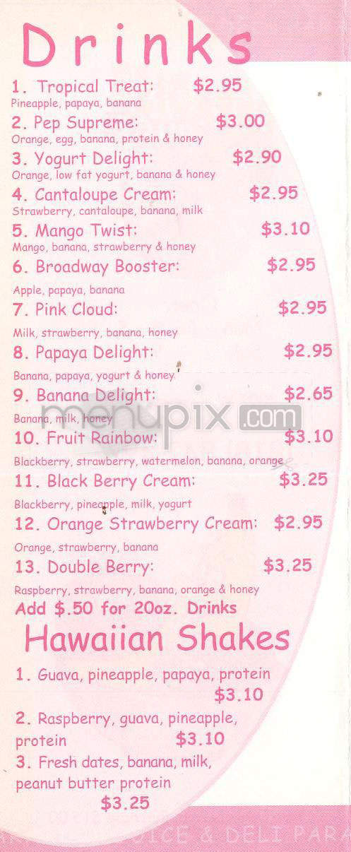 Paradise Juice & Deli - Burbank, CA menu_pic