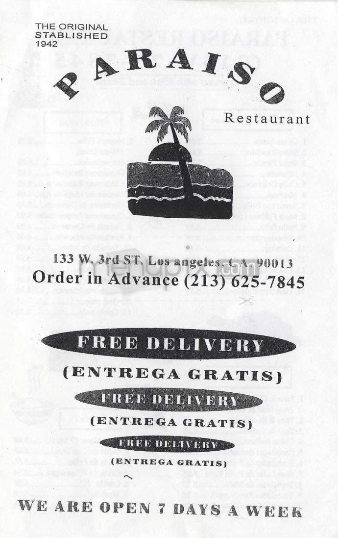 Paraiso - Los Angeles, CA menu_pic