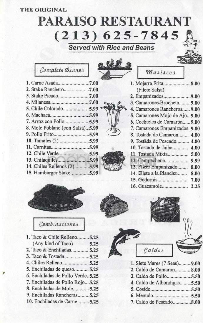 Paraiso - Los Angeles, CA menu_pic