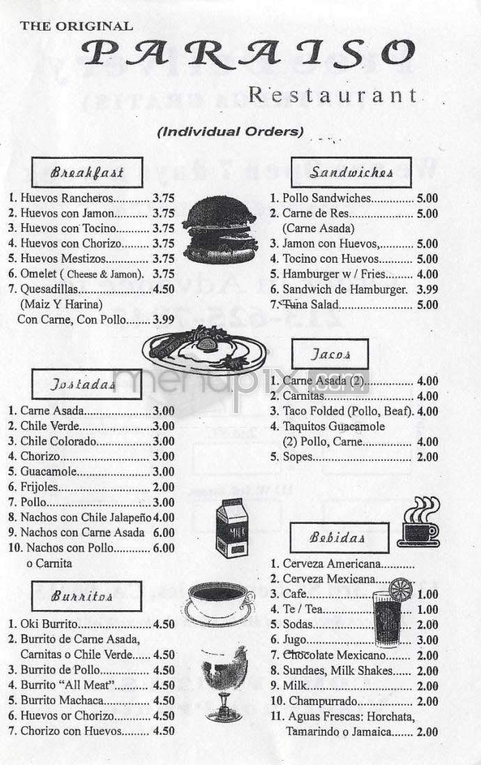 Paraiso - Los Angeles, CA menu_pic