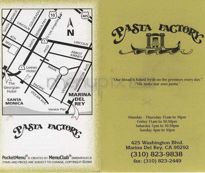 Pasta Factory - Marina Del Rey, CA menu_pic
