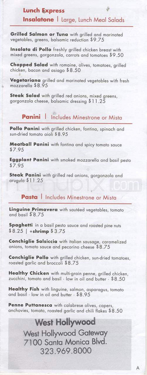 Pasta Pomodoro - West Hollywood, CA menu_pic