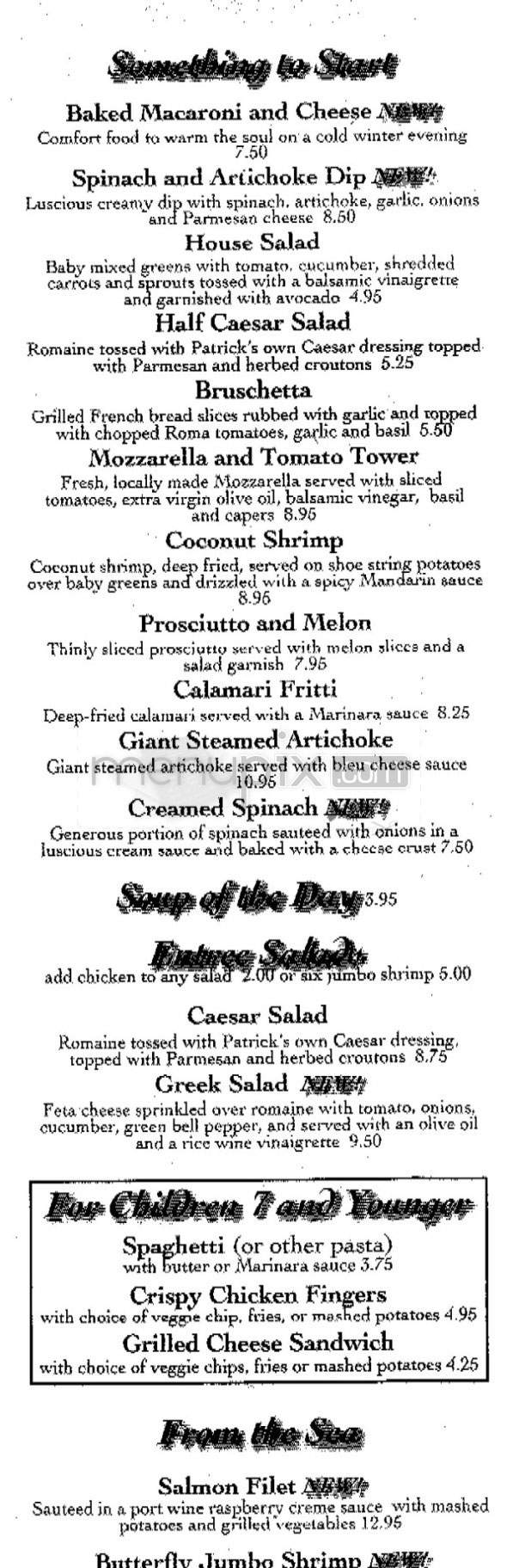 Patrick's Cafe - Glendale, CA menu_pic