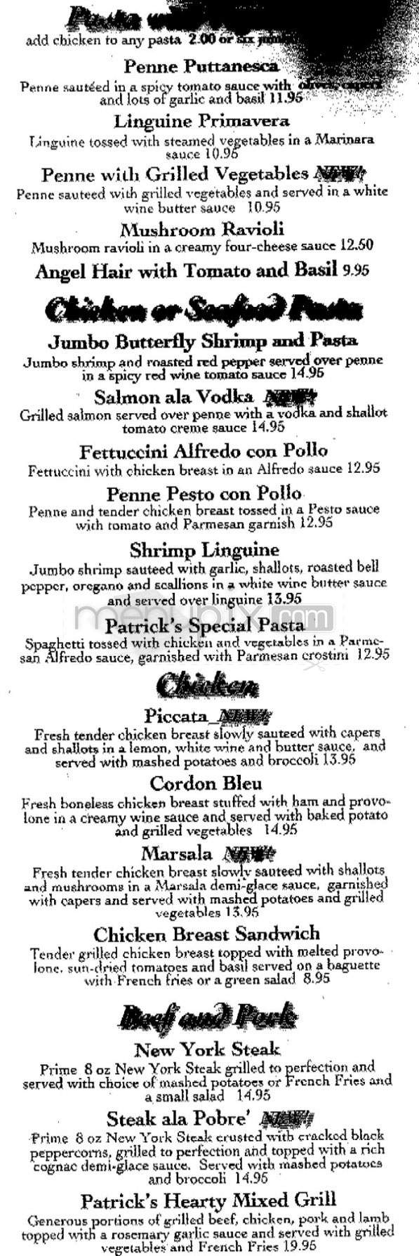 Patrick's Cafe - Glendale, CA menu_pic