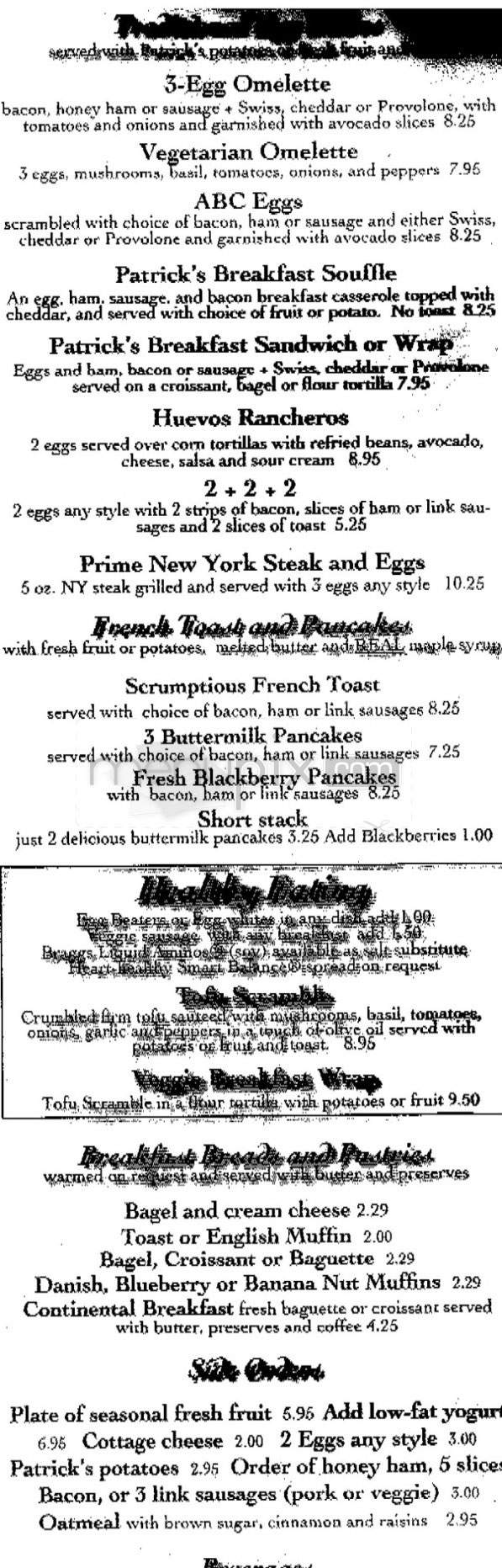 Patrick's Cafe - Glendale, CA menu_pic